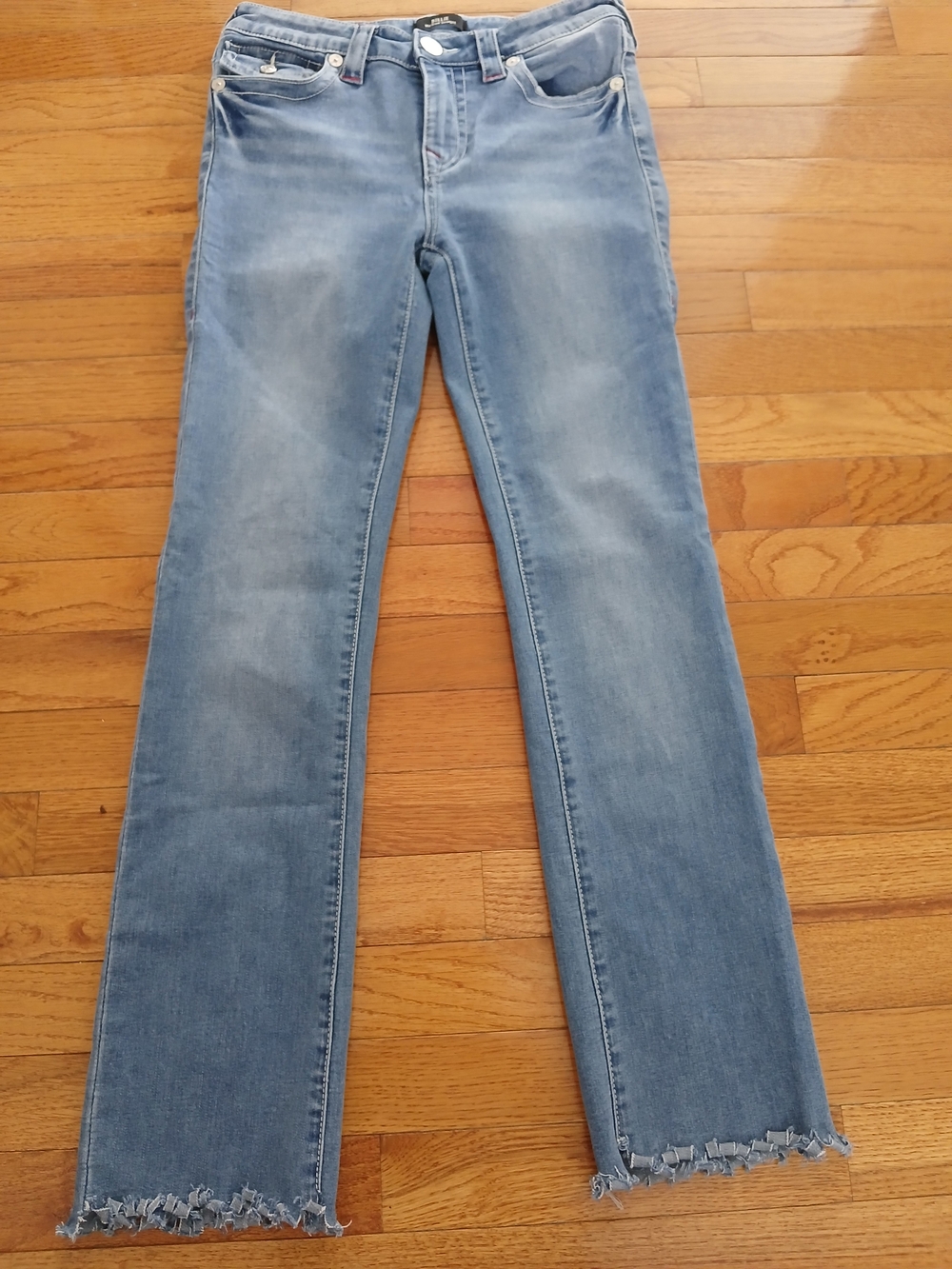 True Religion Light Blue Boyfriend Jeans with Frayed Hem